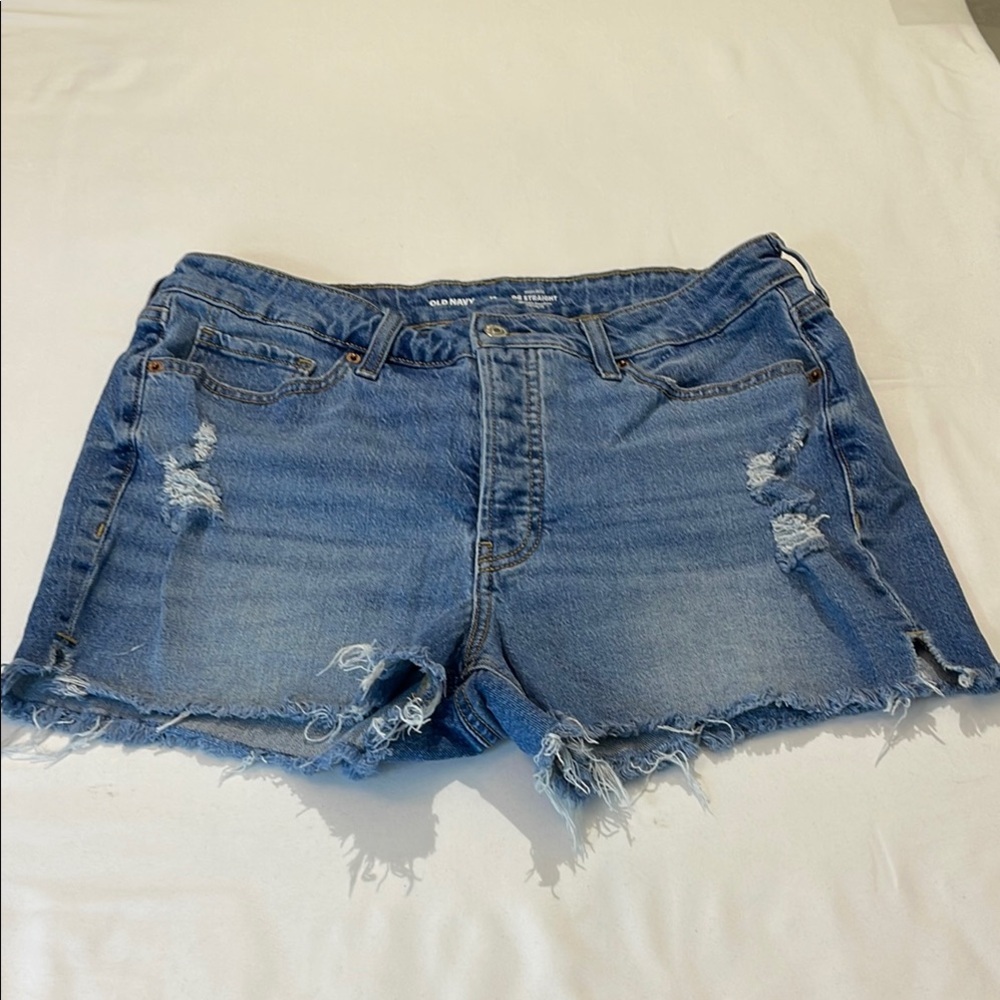 OLD NAVY WOMENS SIZE 14 HIGH RISE Blue Distressed Denim Shorts